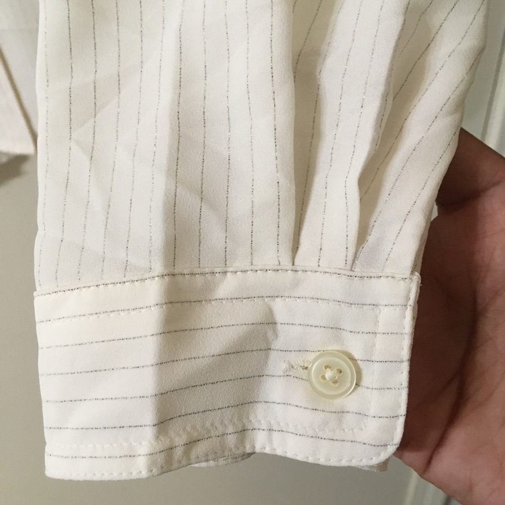 Ann Taylor Loft Cream Shimmer Pinstripe Blouse - Picture 7 of 13